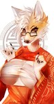 anthro asian_clothing clothing east_asian_clothing eyewear glasses hair intersex japanese_clothing kimono simple_background solo white_background white_hair yukata lordwhiskey ivka canid canine fox mammal hi_res