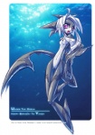 anthro breasts female grey_body hair naturally_censored non-mammal_breasts pink_eyes solo tail text underwater water white_hair sash0 ziyoling fish marine shark english_text