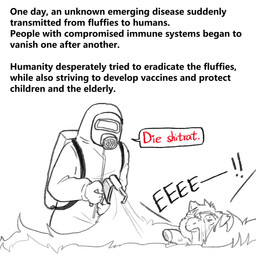 abuse ambiguous_feral ambiguous_gender ambiguous_human animal_abuse blood blood_from_mouth blood_in_mouth bodily_fluids chemicals death dialogue duo dying eye_popping feral gas_mask gore hazmat_suit killing mask pained_expression screaming spray suffering text young young_ambiguous young_feral yellowcottoncandy030 fluffy_pony fluffy_pony_(species) human mammal 1:1 2025 comic digital_media_(artwork) english_text hi_res