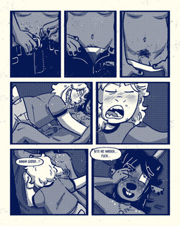 anthro bite bite_mark blush breasts clothed clothing dialogue duo ear_piercing genitals gynomorph humanoid_genitalia humanoid_penis intersex intersex/male male nipples nude open_mouth penis penis_base piercing profanity pubes speech_bubble teeth text undressing sexylinguini deltarune undertale undertale_(series) asriel_dreemurr dess_holiday bovid caprine deer goat mammal new_world_deer reindeer 4:5 comic english_text halftone hi_res monochrome trans_(lore) trans_woman_(lore)