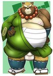 anthro asian_clothing balls belly big_belly blush brown_body clothing east_asian_clothing footwear fundoshi genitals humanoid_hands japanese_clothing kemono male moobs nipples one_eye_closed overweight overweight_male sandals scar shoes solo underwear white_clothing white_fundoshi white_underwear wink mametanu_tanuki lifewonders tokyo_afterschool_summoners gyobu_(tas) canid canine mammal raccoon_dog tanuki 2023