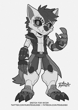 anthro black_body black_fur black_markings black_nose black_sclera claws fur machine male markings mechanical_arm robotic_arm scales toe_claws white_body white_fur penguinexperience star_wars fervis_(razim) loth-wolf robot robot_anthro 2025 absurd_res hi_res