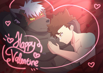 abs anthro bed furniture holidays lying lying_on_another lying_on_bed male male/male nipples nude on_bed pecs petals romantic romantic_couple rose_petals scar sleeping sleeping_together dragokaizer666 lifewonders tokyo_afterschool_summoners valentine's_day bandaid_protagonist_(tas) protagonist_(tas) tadatomo_(tas) canid canine canis domestic_dog human mammal absurd_res hi_res