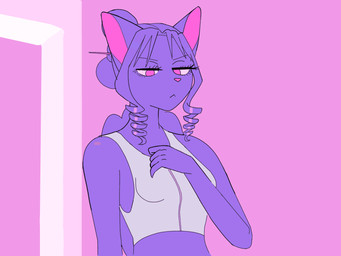 anthro bodily_fluids bouncing_breasts bra breasts clothed clothed_anthro clothed_female clothing eyelashes featureless_breasts female hair pink_eyes purple_body purple_hair solo sports_bra sweat tail tail_motion underwear undressing unzipping dyrdeer katya_(dyrdeer) domestic_cat felid feline felis mammal 2025 2d_animation 4:3 animated animated_gif digital_media_(artwork) english_description frame_by_frame hi_res short_playtime