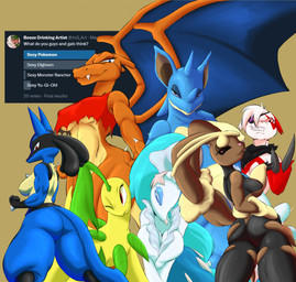 anthro breasts butt fangs female group membrane_(anatomy) membranous_wings nipple_outline screencap simple_background tail teeth text under_boob wings project00wolfen mythology nintendo pokemon aquatic bayleef canid canine canis charizard domestic_dog dragon generation_1_pokemon generation_2_pokemon generation_3_pokemon generation_4_pokemon generation_6_pokemon generation_7_pokemon herpestid lagomorph leporid lizard lucario mammal mega_evolution mega_lopunny mongoose mythological_creature mythological_scalie nidoqueen pinniped pokemon_(species) primarina rabbit reptile scalie seal zangoose 2023 english_text hi_res
