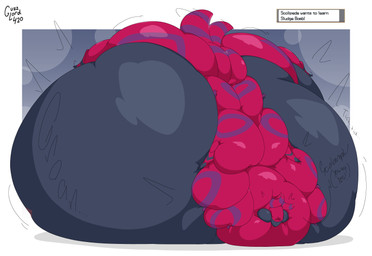belly belly_expansion big_belly black_text body_inflation close_to_bursting dialogue expansion glistening glistening_body grey_body groan huge_belly hyper hyper_belly hyper_inflation immobile implied_popping inflation motion_lines onomatopoeia purple_body red_body shadow simple_background sound_effects text white_background guzzlord420 nintendo pokemon generation_5_pokemon pokemon_(species) scolipede 2025 absurd_res artist_name hi_res mixed_media
