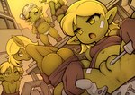 big_butt blonde_hair bottomless breasts butt clothed clothing female genitals green_body green_skin group hair navel not_furry panties pussy underwear noise_(artist) goblin humanoid hi_res