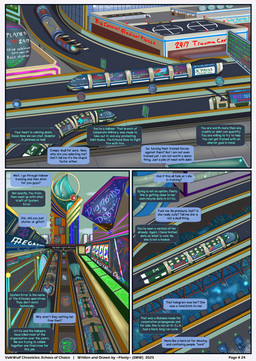 anthro city city_background cityscape dialogue profanity science_fiction shuttle speech_bubble technology text zero_pictured fleety_(artist) echoes_of_choice fleety_(character) valkwulf absurd_res comic english_text hi_res