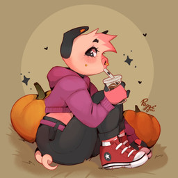 anthro bottomwear clothed clothed_anthro clothed_female clothing container cup curled_tail drinking drinking_straw eyebrows eyelashes facial_piercing female female_anthro food footwear fruit hair heart_symbol holding_container holding_cup holding_object hoodie nose_piercing nose_ring pants piercing pink_body pink_hair pink_tail plant pumpkin red_clothing red_footwear red_shoes ring_piercing shoes sitting solo tail topwear paggi domestic_pig mammal suid suine sus_(pig) 1:1 2023 digital_drawing_(artwork) digital_media_(artwork) hi_res