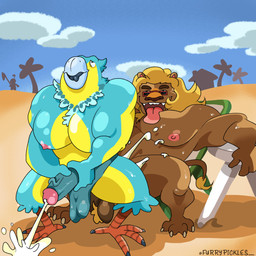 anal anthro avian_feet balls beach bodily_fluids cum cum_inside cum_while_penetrated duo ejaculation genital_fluids genitals male male/male muscular nipples on_lap orgasm pecs penetration public sex simultaneous_orgasms sitting sitting_on_lap furrypickles animal_crossing nintendo bud_(animal_crossing) keaton_(animal_crossing) accipitrid accipitriform avian bird eagle felid lion macaw mammal neotropical_parrot pantherine parrot true_parrot 1:1 hi_res