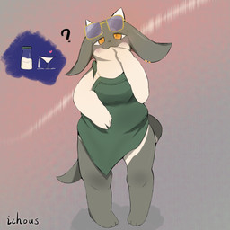 3_toes 4_fingers anthro apron apron_only barefoot belly big_breasts bottle breasts cat_smile circle_eyebrows claws clothing cocktail_glass container cup drinking_glass eyebrows eyewear eyewear_on_head feet female finger_claws finger_on_mouth fingers glass glass_container glass_cup gold_ear_piercing gradient_background green_apron green_clothing grey_body half-closed_eyes head_tilt heart_symbol horn milk_bottle milk_container multicolored_body narrowed_eyes non-mammal_breasts orange_eyes overweight overweight_anthro overweight_female pupils question_mark simple_background slit_pupils solo sunglasses sunglasses_on_head tail tan_body thick_thighs toe_claws toes wearing_sunglasses white_eyebrows wide_hips ichous mythology latte_(sme4) dragon mythological_creature mythological_scalie scalie 1:1 2025 hi_res signature