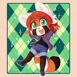 anthro biped black_clothing black_leggings black_legwear black_markings black_shirt black_topwear blue_bottomwear blue_clothing blue_shorts bottomwear brown_body chibi clothing eyebrows facial_markings female footwear front_view green_eyes hair head_markings hoodie leggings legwear looking_at_viewer markings open_mouth pink_nose red_hair ring_(marking) ringed_tail shirt short_hair shorts smile solo sparkles striped_markings striped_tail stripes tail tail_markings tongue topwear white_ears white_markings malachyte spixy ailurid mammal red_panda 1:1 2022 clip_studio_paint_(artwork) digital_media_(artwork) hi_res
