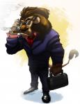 anthro cigar clothed clothing eyewear fully_clothed male mane necktie smoke smoking solo suit greevixor disney zootopia leodore_lionheart felid lion mammal pantherine 2015