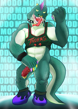 abs anthro bodily_fluids clothed clothing collar colored_nails drooling erection facial_piercing footwear genital_fluids genital_piercing genitals green_body green_clothing humanoid_genitalia humanoid_penis long_tongue looking_at_viewer male muscular nails nose_piercing nose_ring pantsless pecs penis penis_piercing piercing pose precum ring_piercing saliva septum_piercing septum_ring shirt shoes smile solo tail tank_top tongue tongue_out tongue_piercing topwear yellow_sclera nel0 goat_(movie) sony_corporation sony_pictures modo_olachenko komodo_dragon lizard monitor_lizard reptile scalie hi_res