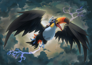 4_toes ambiguous_gender beak carrying_another duo electricity feathered_wings feathers feet female feral flying front_view larger_feral lightning lying on_front open_beak open_mouth outside riding_on_back serious_face size_difference sky smaller_female smaller_human spread_wings storm straddling tail tail_feathers toes wings zygodactyl lbm metalmorag nintendo pokemon kahili_(pokemon) avian bird generation_7_pokemon human mammal pokemon_(species) toucannon 2019 absurd_res digital_media_(artwork) digital_painting_(artwork) hi_res painting_(artwork)