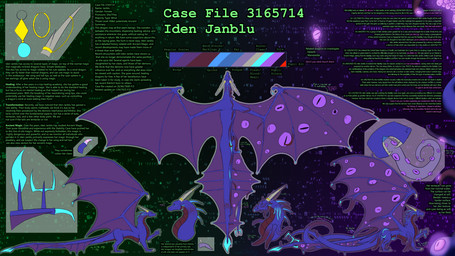 female feral glowing glowing_eyes information jewelry multi_eye multiple_angles quadruped solo spread_wings tail technology teeth tentacles tongue wings janbluthederg mythology janblu dragon eldritch_being mythological_creature mythological_scalie scalie 16:9 hi_res model_sheet widescreen