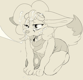 ambiguous_gender anthro biped bodily_fluids bottomwear clothed clothing cum cum_on_face fur genital_fluids hair kneeling one_eye_closed simple_background skirt solo tongue tongue_out backsash canid canine fox mammal 2019 absurd_res digital_media_(artwork) hi_res sketch