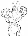 2011 alien anthro big_breasts big_muscles black_and_white breasts butt disney experiment_(lilo_and_stitch) fan_character female flexing furry_(artist) helki huge_breasts huge_muscles lilo_and_stitch looking_back monochrome muscular muscular_anthro muscular_female nude rear_view simple_background small_tail smile solo tail white_background