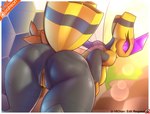anthro anthrofied anus arthropod bee bent_over big_breasts big_butt breasts butt butt_focus curvy_figure female generation_4_pokemon genitals hi_res hymenopteran insect isabelle_(r-mk) looking_at_viewer looking_back mostly_nude nintendo nipples non-mammal_breasts pokemon pokemon_(species) pokemorph presenting presenting_hindquarters presenting_pussy pussy r-mk rear_view solo thick_thighs third-party_edit u-18chan vespiquen wide_hips yellow_pussy