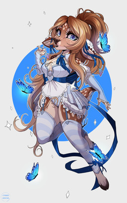 anthro blue_eyes brown_body chibi female fur hooves open_mouth solo tail cyberhound alice_(panicwonderland) cervine deer mammal adobe_photoshop_(artwork) colored digital_media_(artwork) hi_res