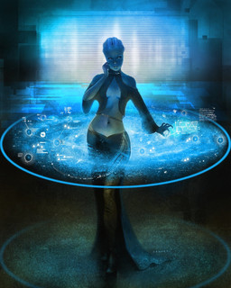 breasts clothed clothing detailed_background female hologram map navel not_furry realistic science_fiction skimpy solo tattoo wide_hips behnkestudio bioware electronic_arts mass_effect liara_t'soni alien alien_humanoid asari humanoid 4:5 blue_theme cool_colors detailed hi_res unavailable_at_source