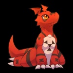 chest_markings claws digital_hazard feral looking_up male markings orange_eyes red_body red_skin simple_background sitting solo symbol tail tattoo teeth transparent_background rag._(artist) bandai_namco digimon mythology digimon_(species) dragon guilmon mythological_creature mythological_scalie reptile scalie 1:1 alpha_channel