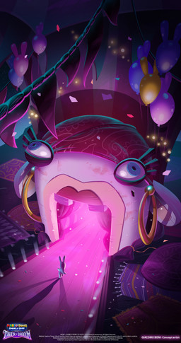 ambiguous_anthro ambiguous_gender anthro balloon carpet copyright_symbol curtains doorway featureless_limbs inflatable inside light long_ears nude_ambiguous nude_anthro pennant_banner purple_carpet purple_curtains solo symbol text year giacomo_boni mario_plus_rabbids_sparks_of_hope nintendo raving_rabbids rayman_(series) ubisoft lagomorph mammal rabbid 135:256 2023 4k absurd_res adobe_photoshop_(artwork) artist_name colored concept_art digital_drawing_(artwork) digital_media_(artwork) english_description english_text hi_res lighting official_art procreate_(artwork) shaded
