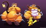 anthro belly big_belly big_butt breasts butt female fur group hair larger_female male nude obese obese_anthro obese_female overweight overweight_anthro overweight_female pokemon_battle simple_background size_difference smaller_male thick_thighs yellow_body yellow_fur kazecat nintendo pokemon cocoa_(cheesecaker) fan_character sparks_(cheesecaker) tesla_(cheesecaker) generation_1_pokemon mammal mouse murid murine pikachu pokemon_(species) raichu rodent 16:10 widescreen