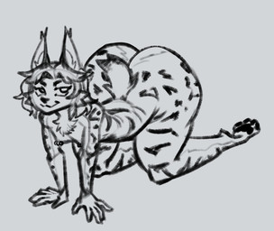 all_fours anthro ass_up big_butt butt chest_tuft feet fur hair hindpaw huge_butt hyper hyper_butt inner_ear_fluff looking_at_viewer male markings nipple_piercing nipples nude_anthro nude_male paws piercing smile smirk solo spots spotted_body spotted_fur tail thick_thighs tuft coalcat drex_the_lynx felid feline iberian_lynx lynx mammal 2026 digital_drawing_(artwork) digital_media_(artwork) monochrome sketch