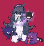 ahoge breasts colored_nails convenient_censorship exposure_variation female gastly generation_1_pokemon gengar ghost group hair haunter hex_maniac hi_res human human_focus long_hair mammal nails nintendo not_furry nude pink_nails poke_puff pokemon pokemon_(species) pose spirit unknown_artist