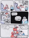 aftertale animated_skeleton bone clothed clothing coat comic dialogue english_text eye_patch eyewear female fish frisk_(undertale) group happy human jacket loverofpiggies male mammal marine not_furry open_mouth papyrus_(undertale) profanity sans_(undertale) skeleton smile teeth text topwear undead undertale undertale_(series) undyne yelling