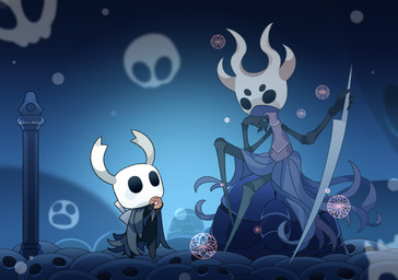 2_horns ambiguous_gender biped black_body black_eyes cloak clothed clothing duo empty_eyes holding_melee_weapon holding_object holding_weapon horn looking_at_another melee_weapon nail_(weapon) sitting standing weapon weapon_on_back kiri_0861 hollow_knight_(franchise) team_cherry revek_(hollow_knight) the_knight_(hollow_knight) arthropod ghost spirit vessel_(species) absurd_res hi_res male_(lore)