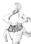 anthro asian_clothing big_breasts bottomwear breasts clothing east_asian_clothing female hair hand_on_hip huge_breasts japanese_clothing japanese_school_uniform long_hair looking_at_viewer miniskirt school_uniform serafuku simple_background skirt solo tail thick_thighs uniform white_background wide_hips 2b-ge lizard reptile scalie hi_res