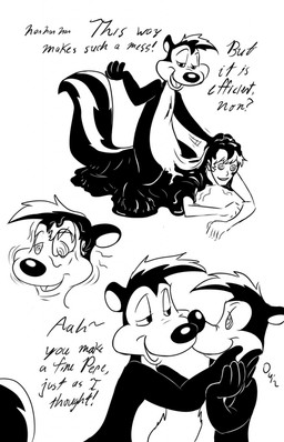 anthro assimilation black_body black_fur corruption dialogue featureless_crotch fur hair hypnosis messy mind_control multicolored_body multicolored_fur nude selfcest simple_background spiral spiral_eyes square_crossover text tf_into_fictional_character toonification toony transformation twinning white_background white_body white_fur furii looney_tunes warner_brothers pepe_le_pew goo_creature human inkblot mammal mephitid skunk striped_skunk 2014 black_and_white comic english_text french_text hi_res monochrome translated