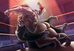 action_pose anthro back_muscles bodily_fluids butt duo fighting_ring hair male muscular muscular_male nude open_mouth pose red_hair saliva tusks wrestling beefeater hogswild ape gorilla haplorhine mammal primate suid suine sus_(pig) wild_boar 2016