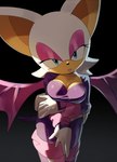 anthro bat_wings breasts cleavage clothed clothing eyeshadow female fur gloves handwear looking_at_viewer makeup membrane_(anatomy) membranous_wings pink_eyeshadow solo standing tight_clothing white_body white_fur wings pachirisus sega sonic_the_hedgehog_(series) rouge_the_bat bat mammal hi_res