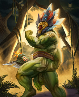 athletic athletic_male axe balls beard belt belt_only big_penis butt facial_hair fantasy feet fire genitals green_body green_skin male mask mask_only muscular not_furry nude outdoor_nudity outside penis piercing plant saggy_balls sky solo tattoo tree weapon kostictoxic blizzard_entertainment warcraft humanoid orc 2023 absurd_res digital_media_(artwork) hi_res signature