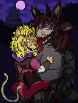 anthro bite castle clothed clothing female forest hypnosis male male/female mind_control night plant scar size_difference tongue tongue_out tree mar10-k4rt jojo's_bizarre_adventure mythology phantom_blood dio_brando canid canid_demon canine demon hellhound mammal mythological_canine mythological_creature vampire absurd_res hi_res
