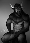 abs anthro beard covering covering_self facial_hair fur hair horn male muscular muscular_anthro muscular_male nipples nude pecs simple_background solo bgn andreas_(apis_ger) bison bovid bovine mammal black_and_white hi_res monochrome