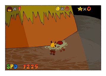anthro blonde_hair brown_hair duo female gameplay_mechanics hair lake male outside snowgrave text water unknown_artist deltarune mario_bros nintendo super_mario_64 undertale_(series) kris_dreemurr noelle_holiday deer human mammal new_world_deer reindeer 2026 hi_res