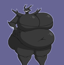 anthro antlers armor belly big_belly big_breasts big_butt black_body black_clothing black_fur breasts butt clothing female fur hand_on_belly horn huge_belly huge_breasts huge_hips hyper hyper_breasts navel obese obese_female overweight overweight_female solo tight_clothing wide_hips mizz-britt deltarune undertale_(series) roaring_knight shadow_creature unknown_species 2025 absurd_res hi_res