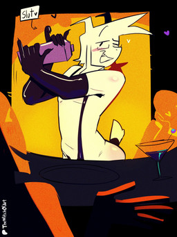 anthro clothing eyewear femboy glasses gloves handwear horn legwear looking_at_viewer male mostly_nude one_eye_closed solo standing stockings white_body wink winking_at_viewer conditional_dnp witchtheghost deltarune undertale undertale_(series) asriel_dreemurr boss_monster_(undertale) absurd_res hi_res