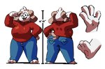 anthro blue_bottomwear blue_clothing blue_jeans blue_pants bottomwear breasts brown_ears clothing denim denim_bottomwear denim_clothing female flexing hand_on_hip jeans open_mouth pants paws side_boob slightly_chubby slightly_chubby_female solo sweater thick_thighs topwear bittenhard roxy_(pongodecky) beagle canid canine canis domestic_dog hunting_dog mammal scent_hound hi_res model_sheet