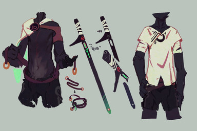 black_bottomwear black_clothing black_shorts bottomwear cape clothing dark_body faceless_character faceless_male front_view grey_background male melee_weapon purple_body shirt shorts simple_background solo sword t-shirt topwear weapon white_cape white_clothing white_shirt white_t-shirt white_topwear carbonizedaki ambiguous_species hi_res model_sheet