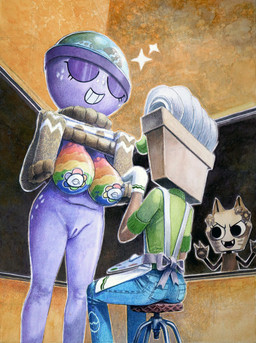 anthro big_breasts blue_body bodypaint bottomless breasts brown_body brown_clothing brown_sweater brown_topwear clothed clothing eyes_closed female for_a_head front_view genitals group holidays navel nipples purple_body raised_clothing raised_sweater raised_topwear sitting smile sweater thick_thighs topwear trio vulva wide_hips maciulek blushcrunch_studio dandy's_world easter sickos_meme the_onion brusha_(dandy's_world) gigi_(dandy's_world) felid feline humanoid mammal object_head toon_(dandy's_world) hi_res meme painting_(artwork) traditional_media_(artwork) traditional_painting_(artwork) traditional_watercolor_(artwork) watercolor_(artwork)