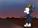 anthro butt female hitchhiking nude outside road smile solo standing sunset 8horns animaniacs warner_brothers dot_warner mammal 2006