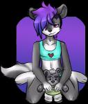 anthro biped clothed clothing facial_piercing female flat_chested fur hair kneeling lip_piercing piercing plushie simple_background skimpy snakebite_piercing solo teddy_bear transparent_background turtlepaws shiply mammal mephitid skunk alpha_channel