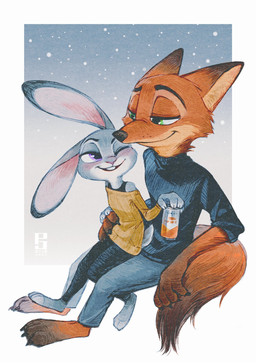 anthro beverage beverage_can buckteeth claws clothing duo female holding_beverage holding_object larger_male lidded_eyes male male/female on_lap one_eye_closed romantic romantic_couple shoulderless_sweater sitting sitting_on_another sitting_on_lap size_difference smaller_female smile snow sweater teeth toe_claws topwear wink pearjar disney zootopia judy_hopps nick_wilde canid canine european_rabbit fox lagomorph leporid mammal oryctolagus rabbit red_fox true_fox digital_media_(artwork) hi_res