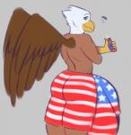 alcohol american_flag anthro balls beer beer_bottle beer_foam beverage big_balls big_butt big_penis blue_eyes bottle bottle_cap bulge butt container eyebrows foam genitals huge_balls huge_penis hyper hyper_genitalia hyper_penis male muscular muscular_anthro muscular_male penis simple_background solo united_states_of_america wings bunybunyboi mythology squeaks accipitrid accipitriform avian bald_eagle bird eagle gryphon mythological_avian mythological_creature sea_eagle hi_res