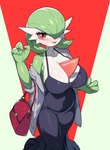 3_fingers big_breasts black_clothing breasts cleavage clothed clothing collarbone female fingers green_fingers green_hair hair purse solo tongue drunk_oak nintendo pokemon gardevoir generation_3_pokemon humanoid pokemon_(species) 2024 hi_res